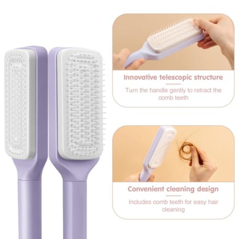 2PCS Self-Cleaning Massage Brush and Telescopic Comb - One-Click Cleaning, Rotating and Airbag Massage, Suitable for All Hair Types Purple + Gray - Image 2