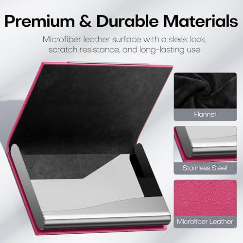 Padike Business Card Holder, Business Card Case Professional PU Leather & Stainless Steel Multi Card Case,Business Card Holder Wallet Credit Card ID Case/Holder for Men & Women. (Rose red) - Image 3