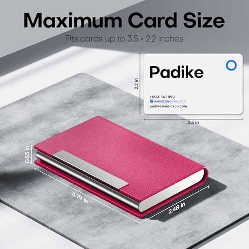 Padike Business Card Holder, Business Card Case Professional PU Leather & Stainless Steel Multi Card Case,Business Card Holder Wallet Credit Card ID Case/Holder for Men & Women. (Rose red) - Image 5