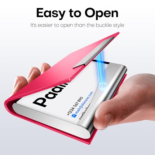 Padike Business Card Holder, Business Card Case Professional PU Leather & Stainless Steel Multi Card Case,Business Card Holder Wallet Credit Card ID Case/Holder for Men & Women. (Rose red) - Image 4