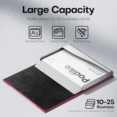 Padike Business Card Holder, Business Card Case Professional PU Leather & Stainless Steel Multi Card Case,Business Card Holder Wallet Credit Card ID Case/Holder for Men & Women. (Rose red) - Image 2