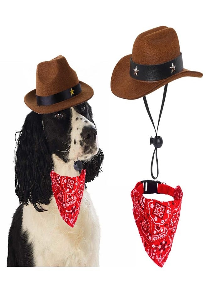 Encell Dog Cowboy Costume Mini Brown Cowboy Hat Pet Bandana Halloween Costume for Cat Size L - Image 1
