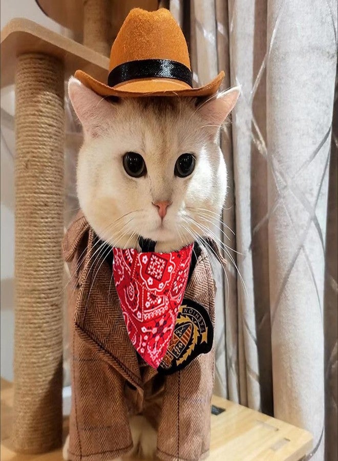 Encell Dog Cowboy Costume Mini Brown Cowboy Hat Pet Bandana Halloween Costume for Cat Size L - Image 3