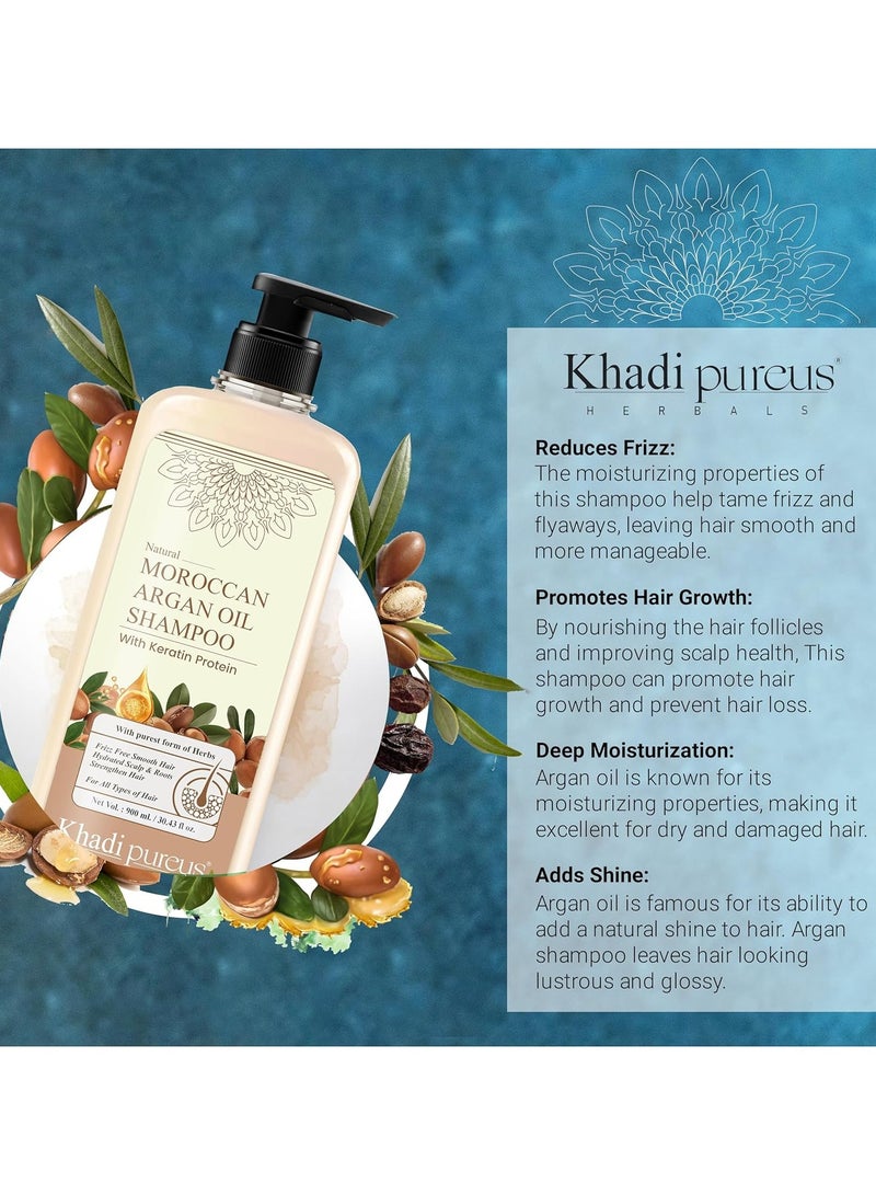 Khadi Pureus Herbals Shreekesha Moroccan Argan Oil Shampoo for frizz free Soft & Smooth Hair, Damage Control, Hair Growth, Reduce Hair Fall, Anti Dandruff & Hydrating Dry Scalp | Hair Cleanser for Women & Men (900 ml.) - Image 3