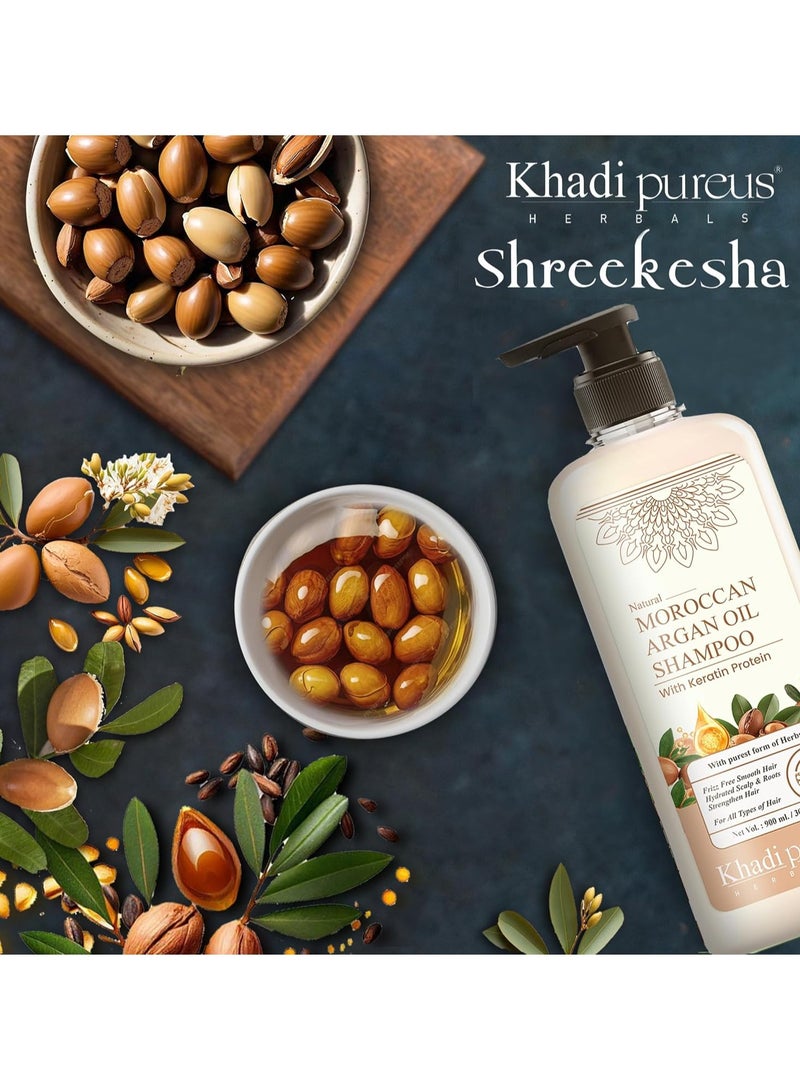 Khadi Pureus Herbals Shreekesha Moroccan Argan Oil Shampoo for frizz free Soft & Smooth Hair, Damage Control, Hair Growth, Reduce Hair Fall, Anti Dandruff & Hydrating Dry Scalp | Hair Cleanser for Women & Men (900 ml.) - Image 5