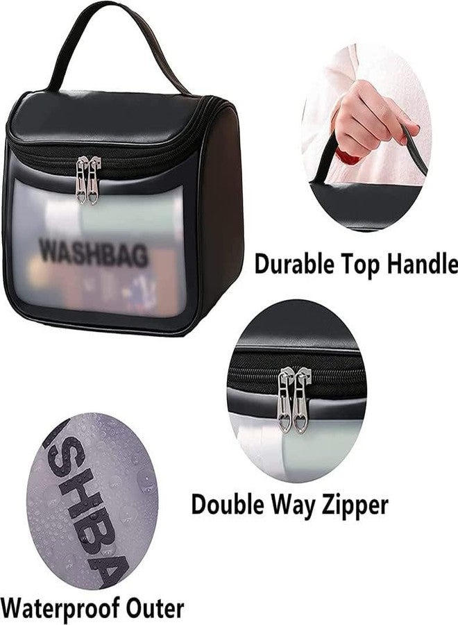 SKDBPM Clear Toiletry Bag, Wash Make Up Bag Pvc Waterproof Zippered Cosmetic Bag, Portable Carry Pouch For Women Men (Black, Big Size), 16 Cm Width - Image 2