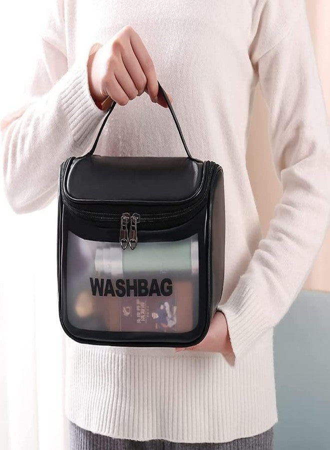 SKDBPM Clear Toiletry Bag, Wash Make Up Bag Pvc Waterproof Zippered Cosmetic Bag, Portable Carry Pouch For Women Men (Black, Big Size), 16 Cm Width - Image 4