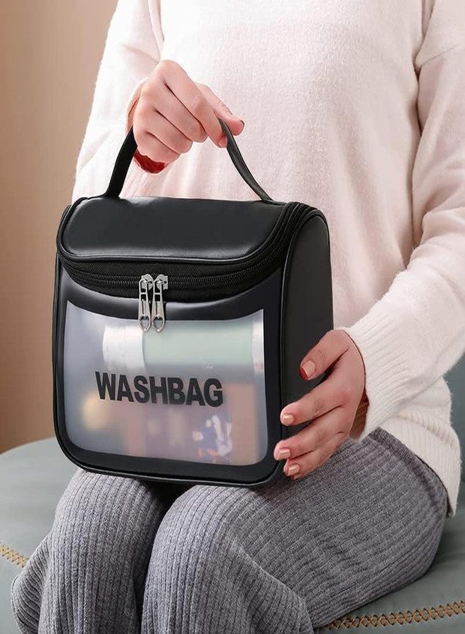 SKDBPM Clear Toiletry Bag, Wash Make Up Bag Pvc Waterproof Zippered Cosmetic Bag, Portable Carry Pouch For Women Men (Black, Big Size), 16 Cm Width - Image 5