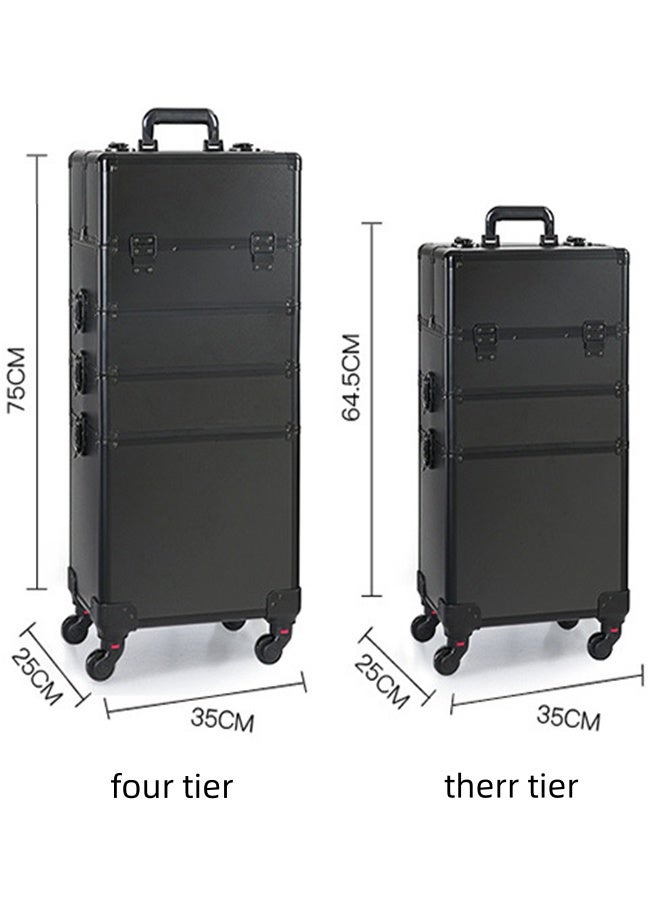 3-Tier Professional Makeup Box, Makeup Artist's Makeup Case, Rollers, Handles And Pull Rods, Large-Capacity Portable Cosmetic Train Case, Travel And Outdoor Cosmetic Case - Image 2