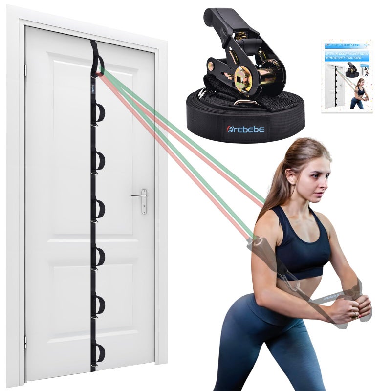 Brebebe Upgrade Door Anchor Strap for Resistance Bands Exercise, Multi Points Anchor Straps with 7 Loops+ 7 D Rings, Home Gym Workout Equipments with Ratchet Adjust Tighten Straps Not Loose, Sturdy - Image 1
