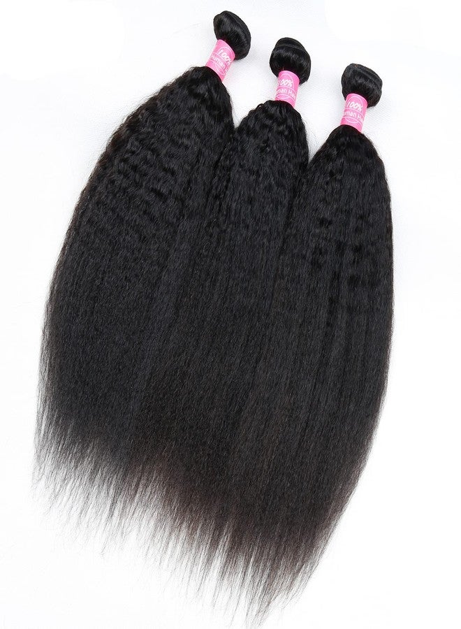 FQ Kinky Straight Hair Bundles 12 14 16 Brazilian Kinky Straight Human Hair Bundles Unprocessed Virgin Hair 3 Bundles 100g/BundlesDouble Weft Yaki Straight Human Hair Weave Extensions Natural Color - Image 2