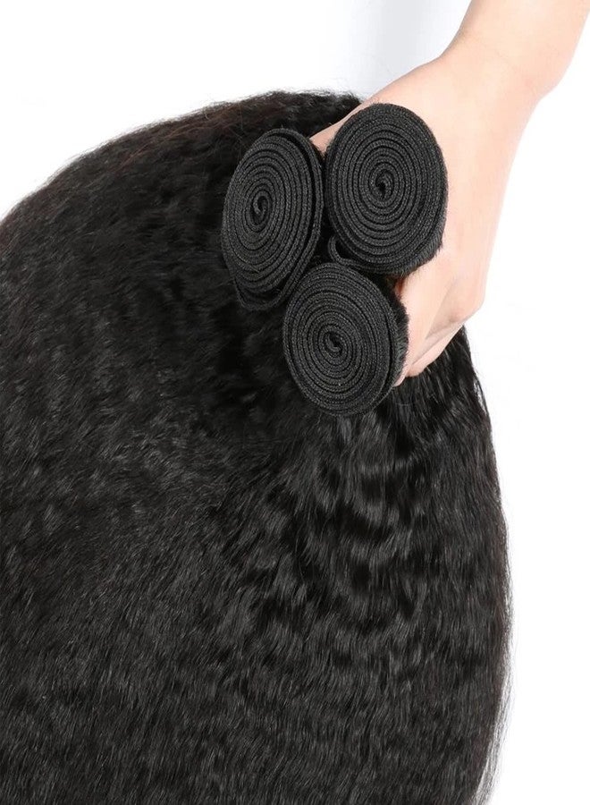 FQ Kinky Straight Hair Bundles 12 14 16 Brazilian Kinky Straight Human Hair Bundles Unprocessed Virgin Hair 3 Bundles 100g/BundlesDouble Weft Yaki Straight Human Hair Weave Extensions Natural Color - Image 4