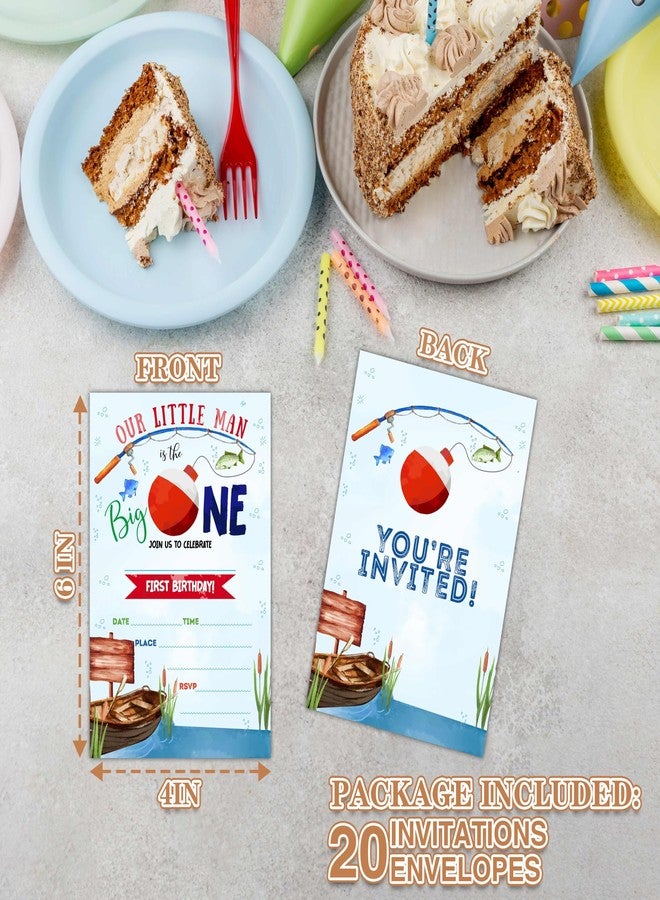 Zmyollo 1st Fishing Birthday Invitations with Envelopes - 20PCS Our Little Man Is The Big One Birthday Party Invitations for Boys - Summer Birthday Party Supplies Decorations -33 - Image 4