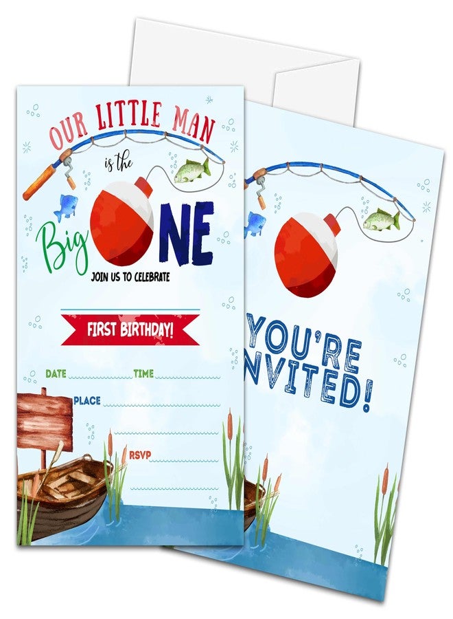Zmyollo 1st Fishing Birthday Invitations with Envelopes - 20PCS Our Little Man Is The Big One Birthday Party Invitations for Boys - Summer Birthday Party Supplies Decorations -33 - Image 1