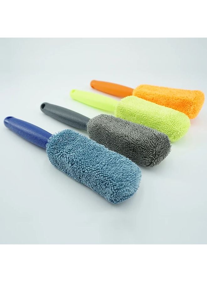 Portable Tire Rim Cleaning Brush With Soft Microfiber Bristles Blue Handle For Car Wash - Image 5