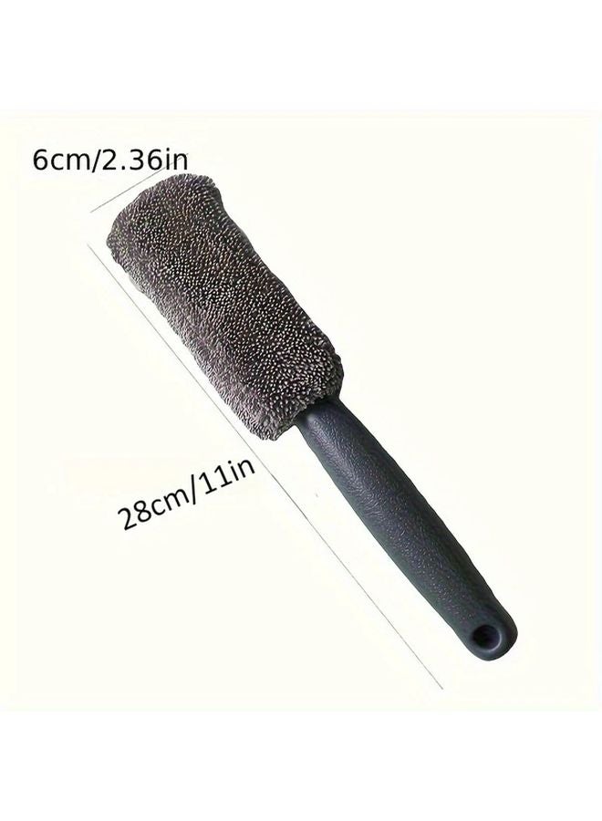 Portable Tire Rim Cleaning Brush With Soft Microfiber Bristles Blue Handle For Car Wash - Image 3