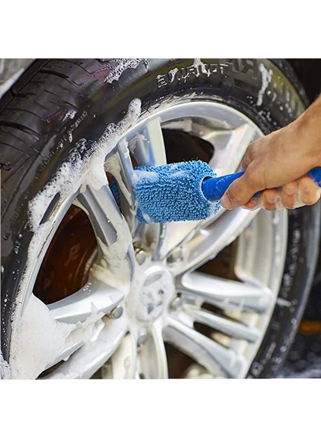 Portable Tire Rim Cleaning Brush With Soft Microfiber Bristles Blue Handle For Car Wash - Image 2
