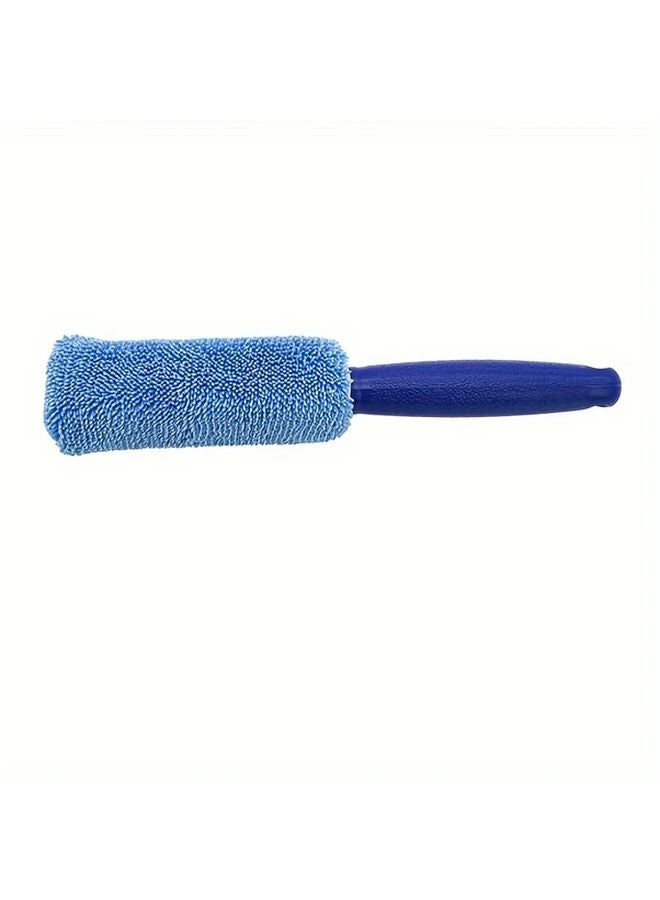Portable Tire Rim Cleaning Brush With Soft Microfiber Bristles Blue Handle For Car Wash - Image 4