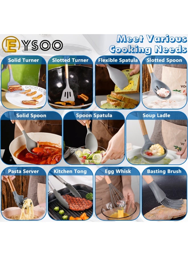  إيسو EYSOO مجموعة أدوات طهي غير لاصقة 29 قطعة، مجموعة ملاعق وسكاكين للمطبخ، أدوات طبخ سيليكون مع سكاكين ستانلس ستيل، أدوات طبخ سيليكونية مع حامل (رمادي) - Image 3