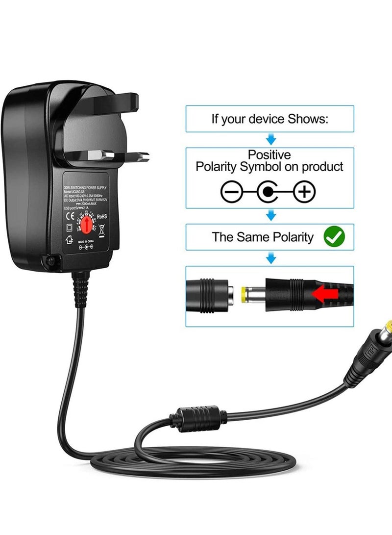 ULHYC 30W Universal AC Adapter Compatible with 3V 4.5V 5V 6V 7.5V 9V 12V Devices Power Supply for Home Office and Everyday Use - Image 4