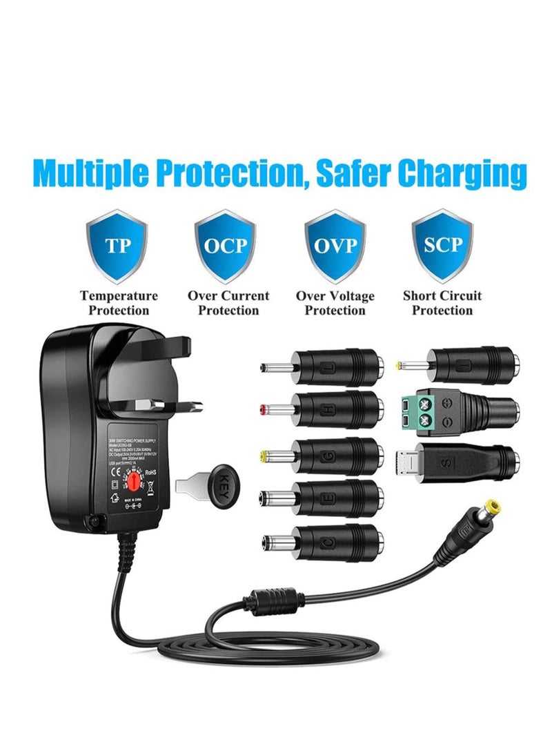 ULHYC 30W Universal AC Adapter Compatible with 3V 4.5V 5V 6V 7.5V 9V 12V Devices Power Supply for Home Office and Everyday Use - Image 2