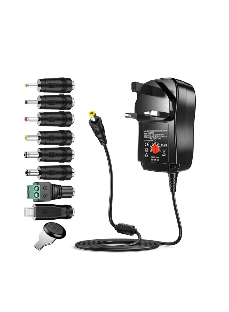 ULHYC 30W Universal AC Adapter Compatible with 3V 4.5V 5V 6V 7.5V 9V 12V Devices Power Supply for Home Office and Everyday Use - Image 1