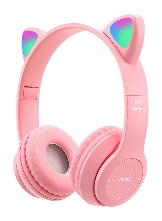 P47 Wireless Gaming Headset, Bluetooth 5.0 Cat Ear Headphones, Kids Headphones,LED Light Up Bluetooth Over Ear Headphones for Kids and Adults Wearing (Pink) - Image 1