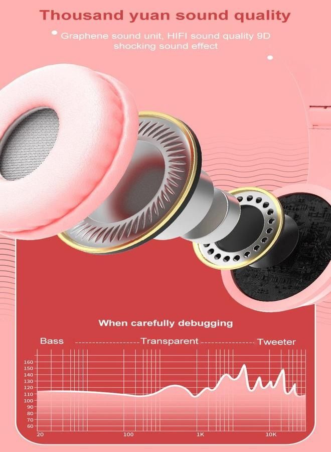 P47 Wireless Gaming Headset, Bluetooth 5.0 Cat Ear Headphones, Kids Headphones,LED Light Up Bluetooth Over Ear Headphones for Kids and Adults Wearing (Pink) - Image 3