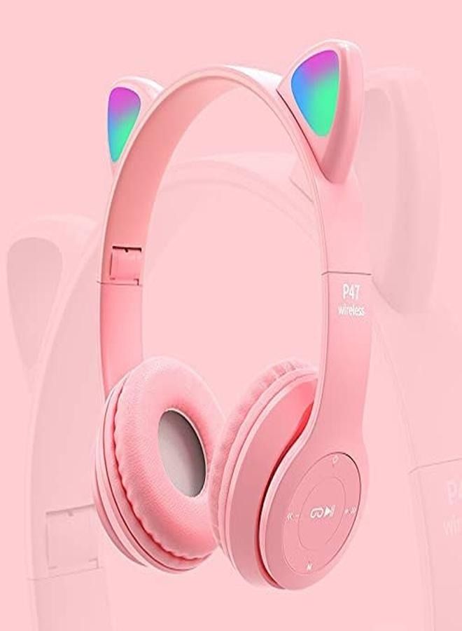 P47 Wireless Gaming Headset, Bluetooth 5.0 Cat Ear Headphones, Kids Headphones,LED Light Up Bluetooth Over Ear Headphones for Kids and Adults Wearing (Pink) - Image 2