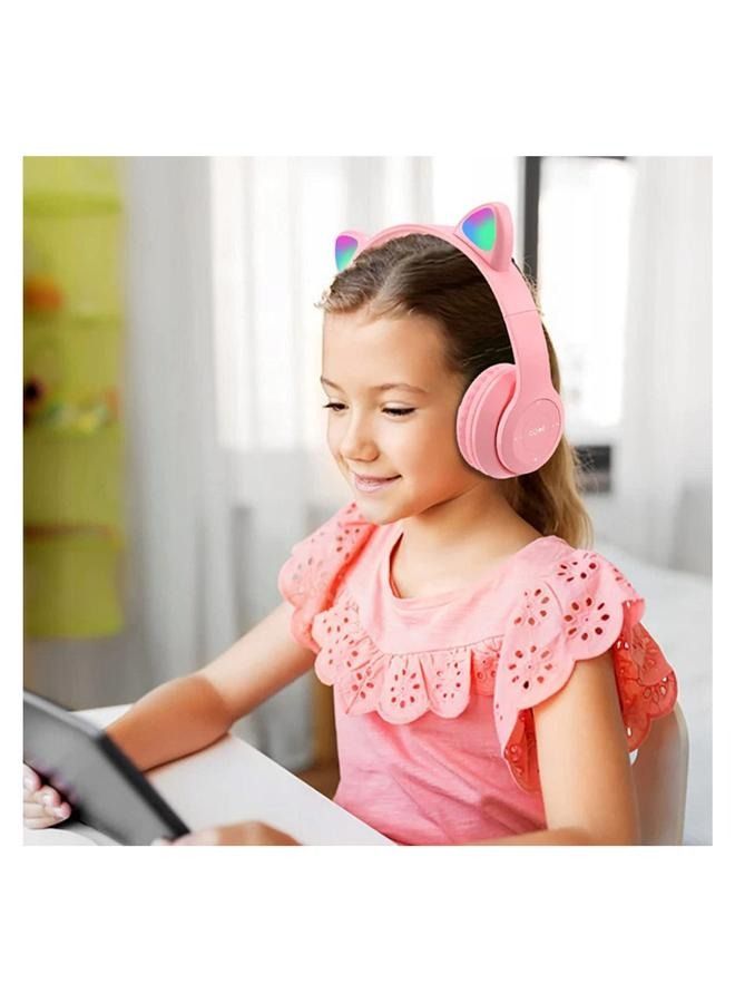 P47 Wireless Gaming Headset, Bluetooth 5.0 Cat Ear Headphones, Kids Headphones,LED Light Up Bluetooth Over Ear Headphones for Kids and Adults Wearing (Pink) - Image 4