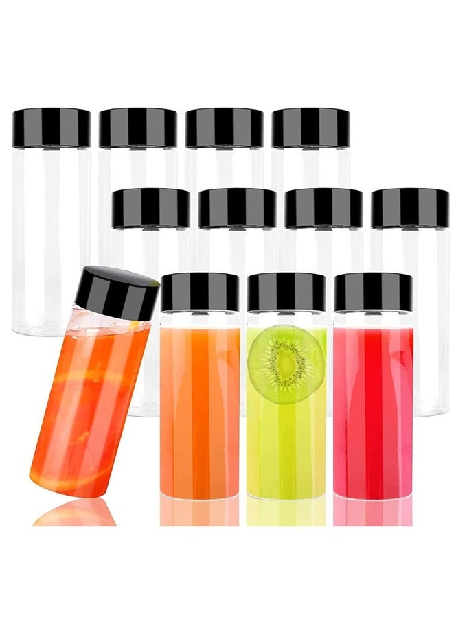 12PCS 10OZ CLEAR PLASTIC JUICE BOTTLES WITH BLACK LIDS PLASTIC SMOOTHIE BOTTLES IDEAL FOR JUICE, MILK, HOMEMADE