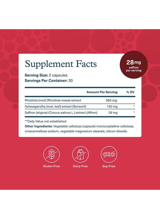 يوثيري Youtheory Saffron - مكمل غذائي نباتي للطاقة للرجال والنساء* - يحتوي على Rhodiola Rosea وAshwagandha - خالٍ من منتجات الألبان والصويا والغلوتين - 60 كبسولة نباتية - Image 2