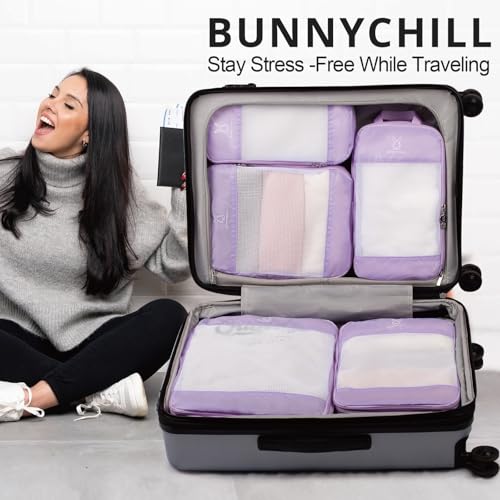 Bunnychill Expandable Compression Packing Cubes for Suitcases,8 Set Lightweight Compressible Travel Packing Organizer for Carry on Suitcase,Organizer Bags Set as Travel Essentials for Women(Lavender) - Image 2