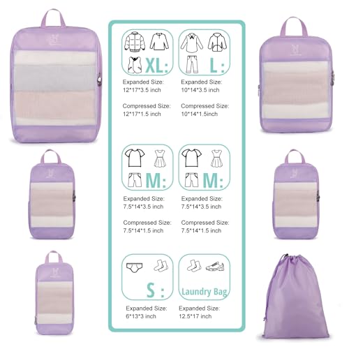 Bunnychill Expandable Compression Packing Cubes for Suitcases,8 Set Lightweight Compressible Travel Packing Organizer for Carry on Suitcase,Organizer Bags Set as Travel Essentials for Women(Lavender) - Image 5