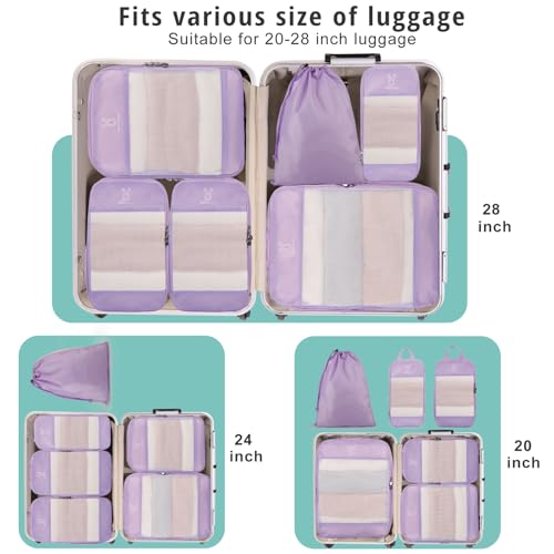 Bunnychill Expandable Compression Packing Cubes for Suitcases,8 Set Lightweight Compressible Travel Packing Organizer for Carry on Suitcase,Organizer Bags Set as Travel Essentials for Women(Lavender) - Image 4