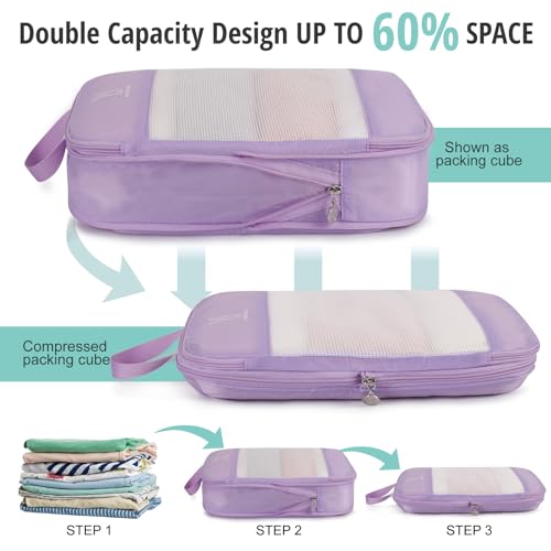 Bunnychill Expandable Compression Packing Cubes for Suitcases,8 Set Lightweight Compressible Travel Packing Organizer for Carry on Suitcase,Organizer Bags Set as Travel Essentials for Women(Lavender) - Image 3