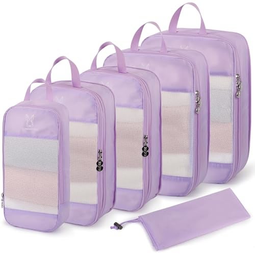 Bunnychill Expandable Compression Packing Cubes for Suitcases,8 Set Lightweight Compressible Travel Packing Organizer for Carry on Suitcase,Organizer Bags Set as Travel Essentials for Women(Lavender) - Image 1