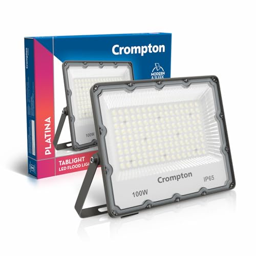Crompton TabLight Outdoor Waterproof LED Flood Light 100W Cool Day Light | Pack of 1 | IP65 Rated, Wide-Beam, BIS Approved | Ideal for Garage, Garden, Parking & Commercial Use - Image 1