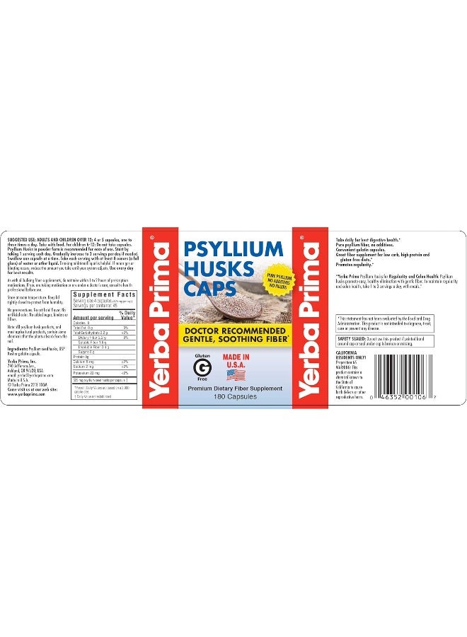 Yerba Prima Psyllium Husks Caps, 180 Capsules - Image 2