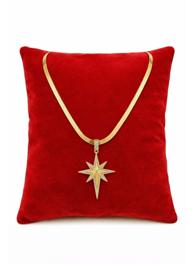 Julia Store 18K Gold Plated Stainless Steel Dainty Trendy Deluxe New Start Cubic Zirconia Snake Herringbone Chain Love Friendship Protector North Star Pendant Minimalist Gold Celestial Necklace Jewelry Gift - Image 2