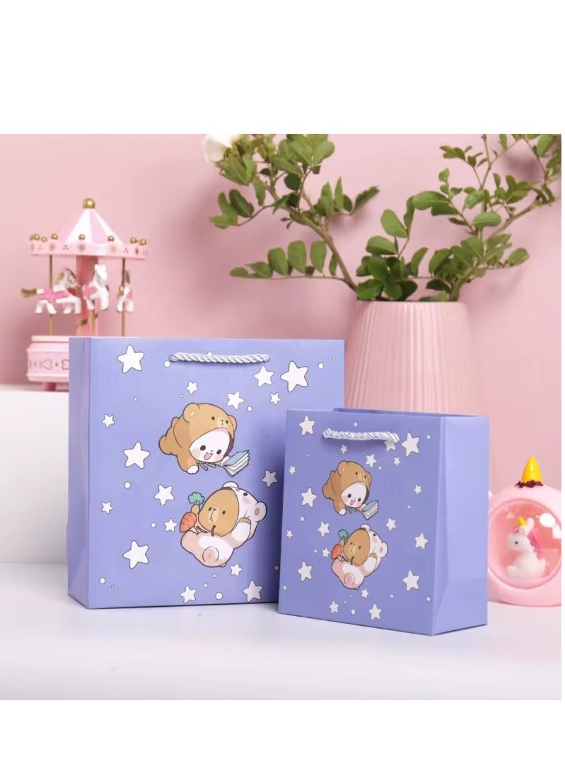 Generic 10 Pieces Luxury Gift Bags Birthday Gift Wrapping Bags Souvenir Packaging with Handle Cartoon Pattern Purple  - Image 2