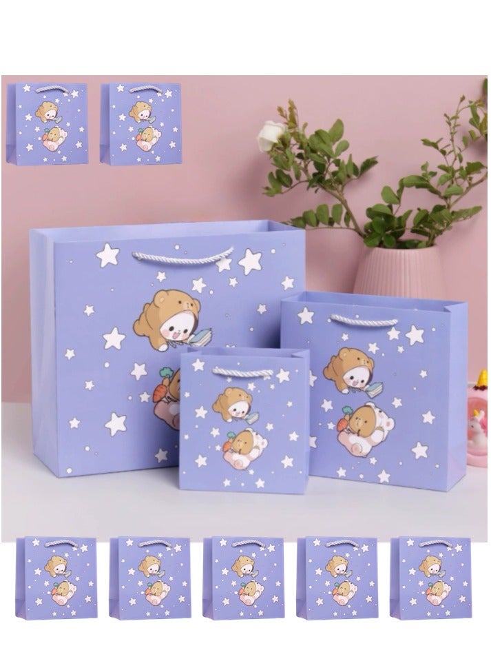 Generic 10 Pieces Luxury Gift Bags Birthday Gift Wrapping Bags Souvenir Packaging with Handle Cartoon Pattern Purple  - Image 1