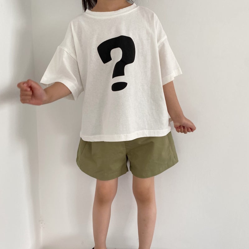 GL-kids Korean Summer New Children's Hemp Cotton Question-Mark Printed Short-sleeved T-shirt for Boys and Girls Washed Skin-friendly Short T-shirt - Image 5