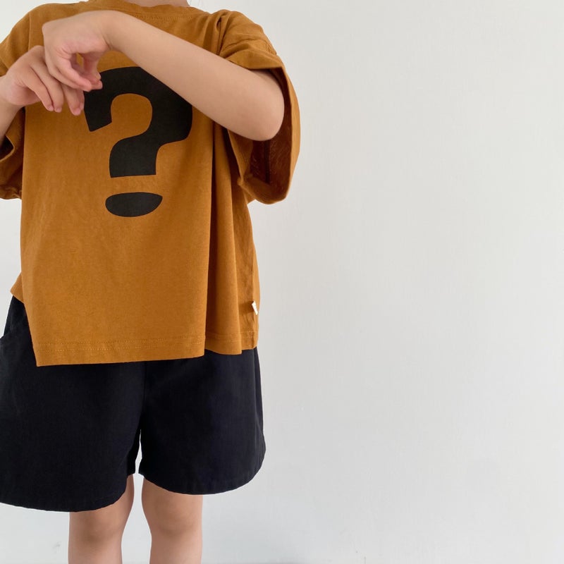 GL-kids Korean Summer New Children's Hemp Cotton Question-Mark Printed Short-sleeved T-shirt for Boys and Girls Washed Skin-friendly Short T-shirt - Image 3