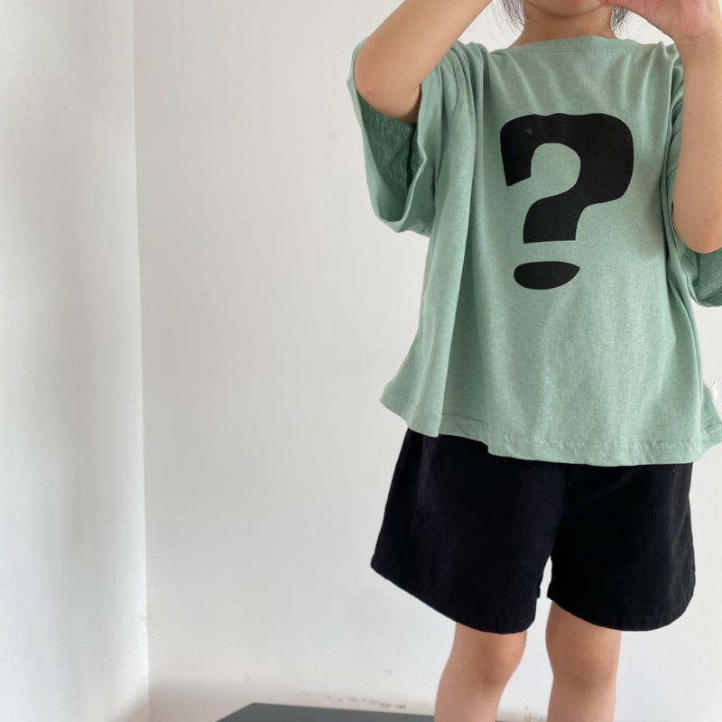 GL-kids Korean Summer New Children's Hemp Cotton Question-Mark Printed Short-sleeved T-shirt for Boys and Girls Washed Skin-friendly Short T-shirt - Image 4
