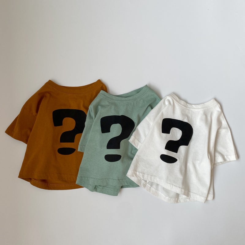 GL-kids Korean Summer New Children's Hemp Cotton Question-Mark Printed Short-sleeved T-shirt for Boys and Girls Washed Skin-friendly Short T-shirt - Image 2
