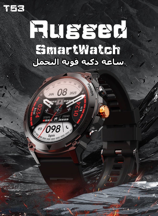 كيتكي ماركة كورية ساعة ذكية T53 للرجال، شاشة AMOLED مقاس 1.43 بوصة، مكالمات بلوتوث، مقاومة للماء IP68، أكثر من 100 وضع رياضي، مراقبة الصحة، متوافقة مع Android و iOS، أسود - Image 2