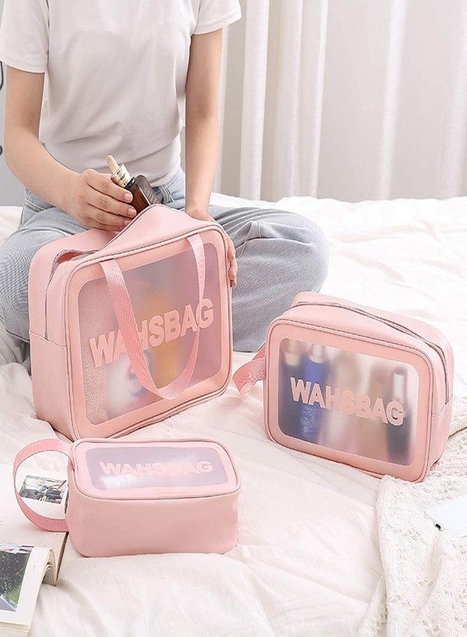 Wishbone Clear Toiletry Bag, Wash Make Up Bag PVC Waterproof Zippered Cosmetic Bag, Portable Carry Pouch for Women Men (Big, Pink) - Image 4