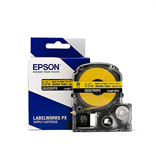 LABELWORKS Epson LABELWORKS 205STBYPX Tape Cartridge - Black on Yellow Shrink Tube Industrial Label Maker Tape - AWG 8-12, 3/16" (5MM) Wide, 8 ft (96") - Image 1