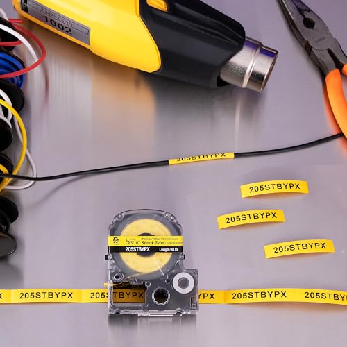 LABELWORKS Epson LABELWORKS 205STBYPX Tape Cartridge - Black on Yellow Shrink Tube Industrial Label Maker Tape - AWG 8-12, 3/16" (5MM) Wide, 8 ft (96") - Image 4